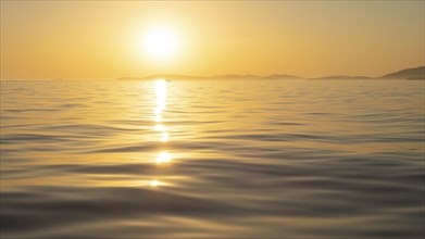 Evening sun over the sea, in front of sunset, island world off Vodice, Dalmatia, Croatia, Europe