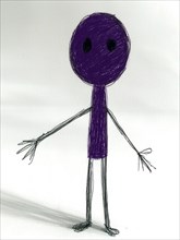 A minimalist stick figure with a purple head and torso on a plain background, AI generated