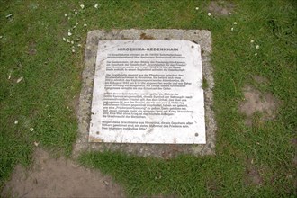 Memorial plaque in Hiroshima Grove, Hanover, Lower Saxony, Germany, Europe