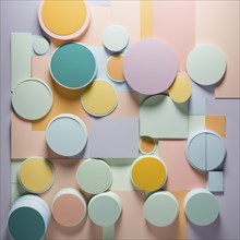 Abstract arrangement of circles in pastel colors creating a modern geometric design, AI generated