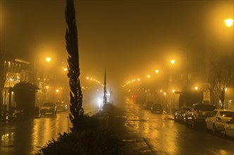 GRAMADO, RIO GRANDE DO SUL, BRAZIL, August 10, 2018: Street of Gramado in cold and hazy night