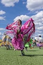 Coeur d'Alene, Idaho USA, 07-23-2016. Young dancers participate in the Julyamsh Powwow on July 23,