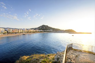 Blanes city and beach from Sa Palomera rock at morning in Spain