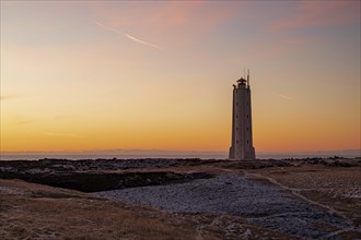 Malarrif lighthouse in Snaefellsnes peninsula at sunset, Iceland, Europe