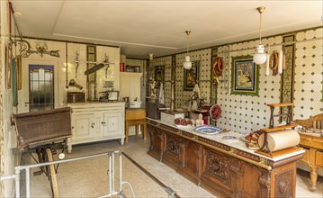 Enkhuizen, Netherlands, June 2022. The interior of a butcher shop from 1900