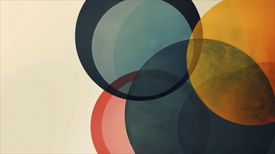 Overlapping circles in dark blue, green, orange, and red on a light background with gradient and