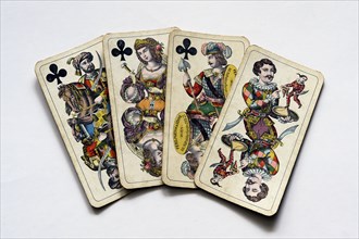 Old clubs or clubs playing cards with joker by Ferdinand Piatnik and Sons around 1900, Vienna,