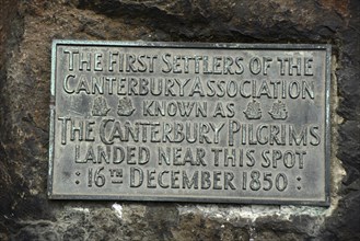 Detail of a plaque on Pilgrim Rock, a monument to the original Canterbury Pilgrims who settled in