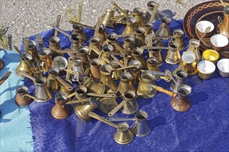 Many Old brass and copper coffee pots