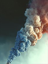 Colorful smoke clouds with blue and pink hues rising into the sky, AI generated