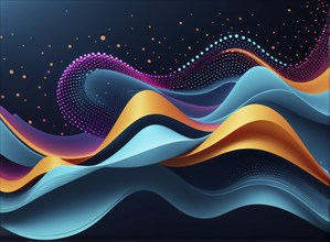 Abstract neon waves in blue and orange create a striking, flowing pattern on a dark background in a