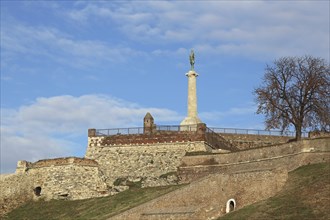 Medieval fortress with Victor monument landmark in Belgrade Serbia