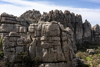 Limestone rock formations in El Torcal de Antequera nature reserve, in Spain