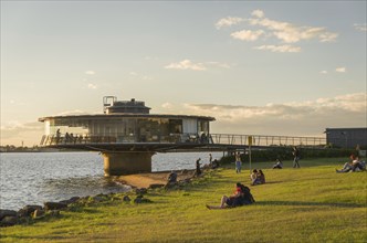 Porto Alegre, Rio Grande do Sul, Brazil, March 29, 2021: Beautiful sunset on the waterfront of