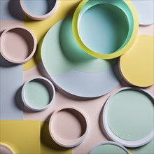 Abstract geometric composition with pastel circles arranged in a modern and colorful design, AI