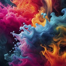 Colorful paint swirl with bubbles, featuring vibrant hues of blue, red, orange, and pink against a