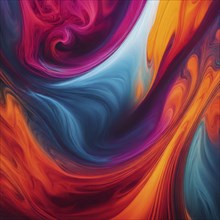 Vibrant swirls of abstract liquid paint in shades of pink, orange, and blue, AI generated