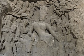 Figure of Shiva in one person with Parvati in the main cave of the Shiva temple on Elephanta