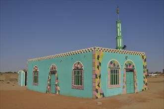 Sufi Gadria Mokakshfia Mosque, typical colourful Nubian pattern, Al Dabbah, Northern State, Nubia,