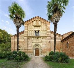 Romanesque showcase façade, Abbey, Abbazia Santa Maria di Vezzolano, Albugnano, Province of Asti,