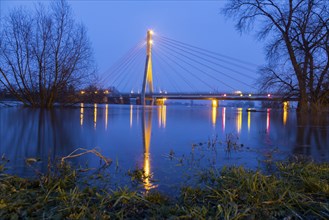 Flooded El meadows at the Niederwartha bridge in Dresden