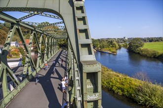 Ruhr Valley cycle path, former railway bridge over the Ruhr, in Essen, cycle and pedestrian path,