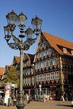 Half-timbered houses and shopping street, Celle, Lower Saxony, Germany, Europe