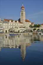 Harbour of Sutivan in front of the Sveti Ivan Church, Sutivan, Island Brac, Dalmatia, Croatia,