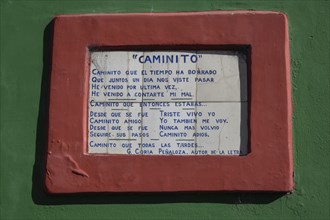 Wall tiles with lyrics, Caminito, La Boca district, Buenos Aires, Argentina, South America