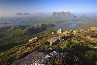 View of Suilven and Cul Mor, Sutherland, Scotland, Great Britain