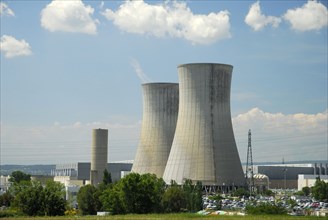 Cooling tower, Tricastin nuclear power plant, on the banks of the Rhone, France, Europe