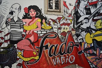 Grafitto "Fado" in the historic Alfama district, Alfama, Lisbon, Lisbon District, Portugal, Europe