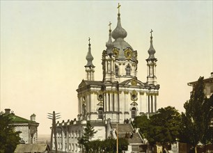 St. Andrew's Church, Kiev, Russia, Ukraine, c. 1890, Historic, digitally enhanced reproduction of a