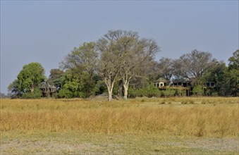 Chalets on stilts, Nambwa Lodge on the Kwando River, Bwabwata National Park, Zambezi Region,