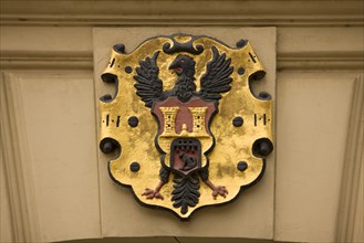 City coat of arms on door, Quedlinburg, Saxony-Anhalt, Germany, Europe