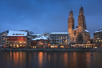 Old Town, Limmatquai, Limmat, Grossmuenster, Zurich, Switzerland, Europe