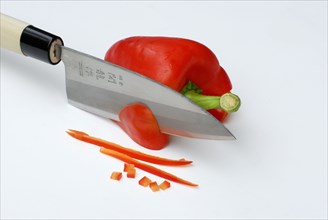 Japanese knife and paprika (Capsicum annuum)