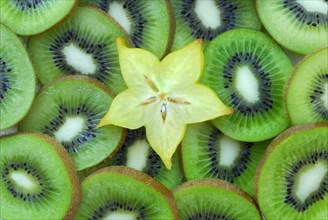 Carambola on Chinese gooseberry slices (Averrhoa carambola) ) (starry green) (averrhoa carambola)