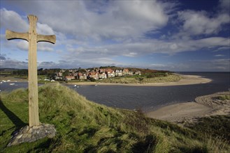 View from Church Hill, Alnmouth, Northumberland, England, cross, crucifix