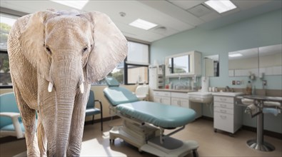 Medical doctors office examining room at a hospital with an elephant in the room