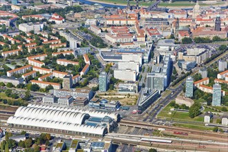 Aerial view of Dresden Central Station and Prager Straße