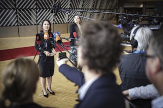 Annalena Bärbock, Federal Minister for Foreign Affairs, recorded at a doorstep in front of a