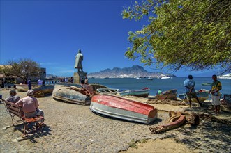 Row boats at coast. San Vincente. Mindelo. Cabo Verde. Africa