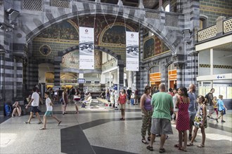 Murals in sgraffito style in the main entrance hall of the Gent-Sint-Pieters, Saint Peter's railway