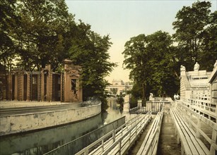 Summer Theatre in Lazienki Park, largest park in Warsaw, Poland, c. 1890, Historic, digitally