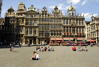 Guildhalls and restaurants, Guildhall, Town Hall Square, Rathausplatz, Old Town, Brussels, Belgium,