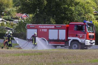 During controlled field fires, the firefighters were able to test various extinguishing methods,