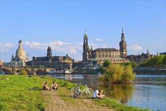 Dresden Silhouette View from Neustätter Elbufer to Dresden Old Town