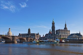 Dresden Silhouette View from Neustätter Elbufer to Dresden Old Town