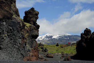 Cold lava and glacier mountain Snäfellsjökull, 1446 m, Snaefellsnes peninsula, Iceland, Europe